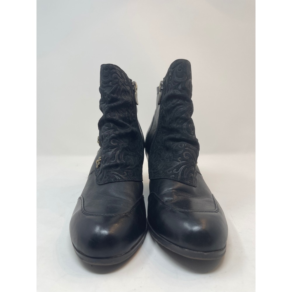 Spring Step Ankle Boots Women's 38‎ Black Leather Embossed Floral Good Victorian